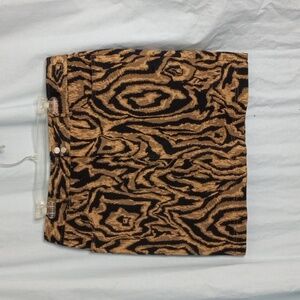 Chaps 14 Skirt Denim Woodgrain Print Black Brown Pockets